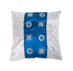 comfy blue pillow over white background