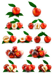 Wall Mural - Set of Ripe Peaches (Nectarine) Isolated on White