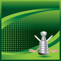 Poster - Ice hockey trophy and sticks on green banner template