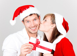 Sticker - christmas couple portrait with gifts and presents