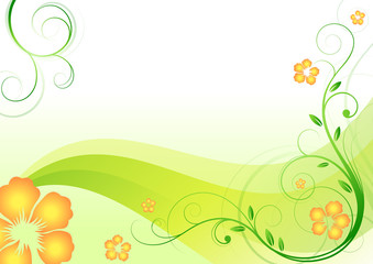 Fototapete - green fresh background with flowers