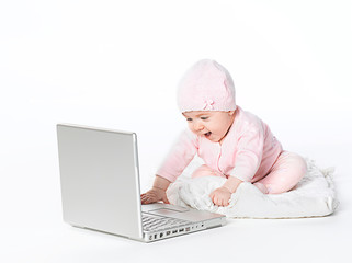 Wall Mural - baby with computer