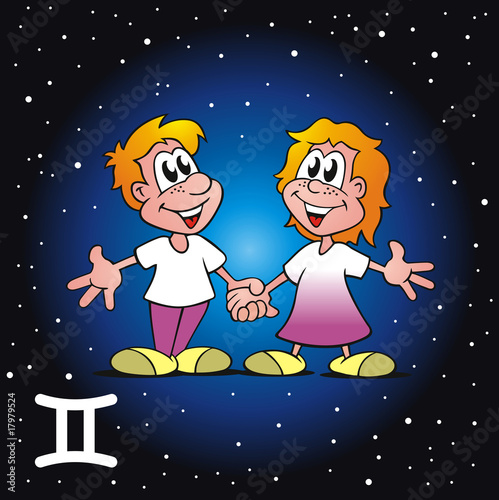 Foto-Fußmatte - Sternzeichen Zwilling mit Nachthimmel (von jokatoons)