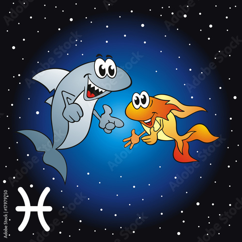 Foto-Stoffbanner - Sternzeichen Fische mit Nachthimmel (von jokatoons)