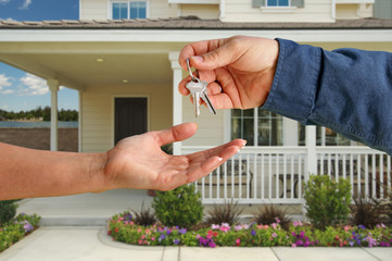 Wall Mural - Handing Over the House Keys in Front of New Home