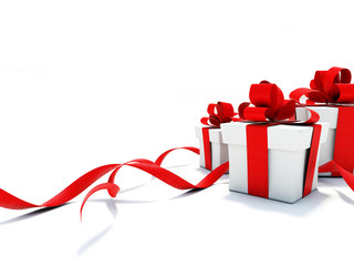 gifts with red ribbons isolated on white