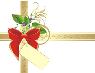 Wall Mural - Bow and bouquet on the gold ribbon. Vector