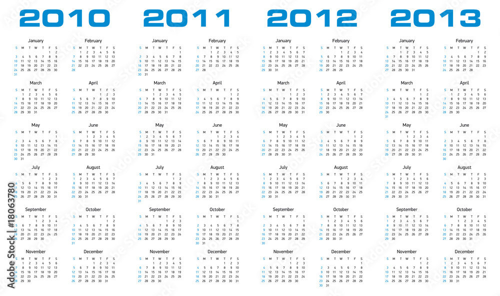 Calendar 2010, 2011, 2012, 2013 Stock Vector by ©jelen80 3109374