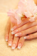 Hands of young woman with french manicure