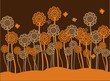 Brown and orange retro flowers and butterflies