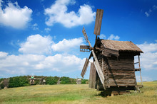 Old Windmills In The  Summer Countryside