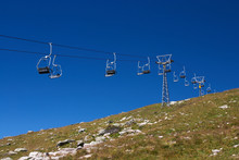 Empty Cable Cars In A Swiss Ski Resort In Summer