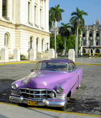 Sticker - old car in front of Capitol Building, Old Havana, Cuba