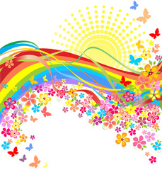 Wall Mural - Rainbow and flowers