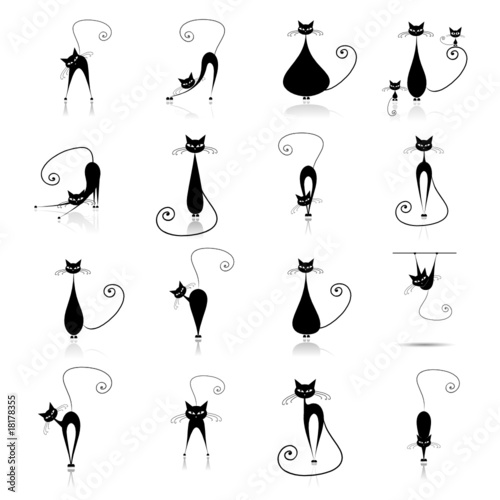 Naklejka dekoracyjna Black cats silhouette for your design