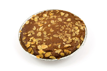 Wall Mural - Typical filled Dutch pie with almond over white background