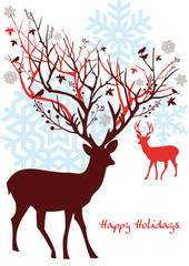 Wall Mural - Christmas deer with snowflakes, vector