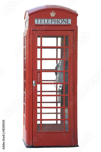 Naklejka na drzwi Telephone booth in London on white background