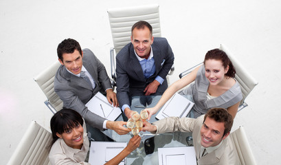 Wall Mural - High angle of business team drinking champagne in the office