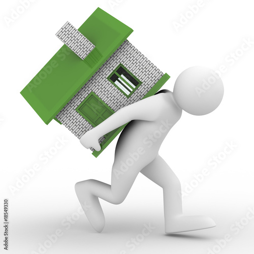 men carry house on back. Isolated 3D image