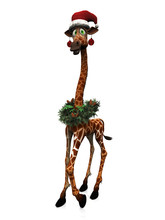 Cartoon Giraffe Wearing Santa Hat And Other Christmas Decoration