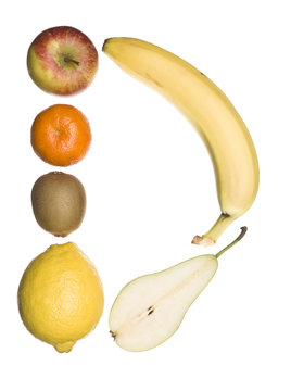 The letter 'D' made out of fruit