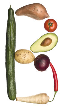 The letter 'B' made out of vegetables