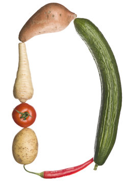 The letter 'D' made out of vegetables