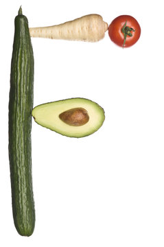 The letter 'F' made out of vegetables