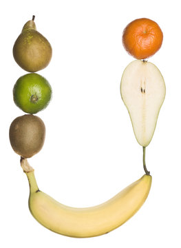 The letter 'U' made out of fruit