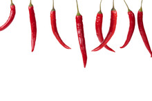 Hanging Red Chili Peppers In A Row