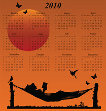 2010 Calendar With Woman Reading In A Hammock