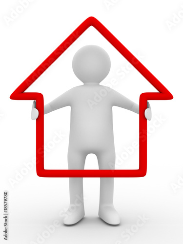 man hold house in hands. Isolated 3D image