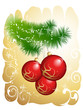 Red Christmas balls on golden background