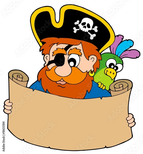 Foto-Banner aus PVC - Pirate reading treasure map (von Klara Viskova)