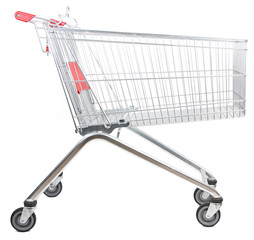 metal shopping trolley isolated on white background