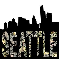 Wall Mural - Seattle grunge text with skyline