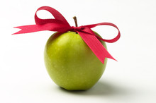 Green Apple And Red Ribbon Bow