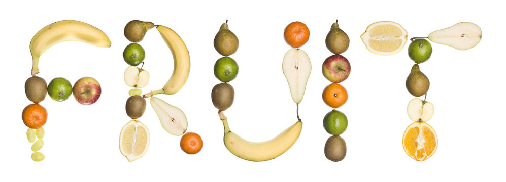 The word 'fruit' made out of fruit