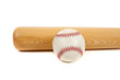 Baseball and wooden bat on white