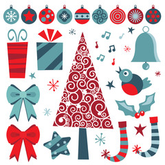 Sticker - red and blue christmas objects