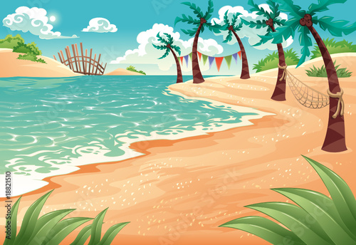 Foto-Lamellenvorhang - Cartoon seascape. Vector illustration. Summer scene. (von ddraw)