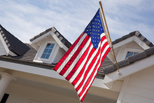 Abstract House Facade & American Flag