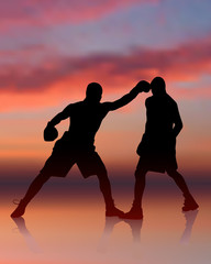 Wall Mural - boxing on sunset background