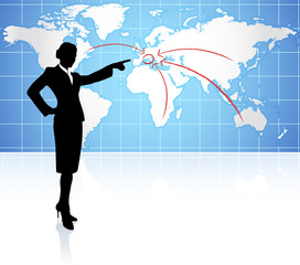 Canvas Print - businesswoman with world map background