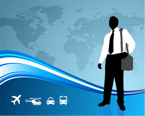 Poster - businessman travel  with world map