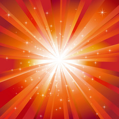 Orange light burst with sparkling stars