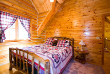 Close Up On A Bedroom In A Cabin