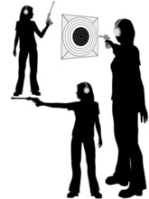Silhouette Woman Shoots Target Pistol