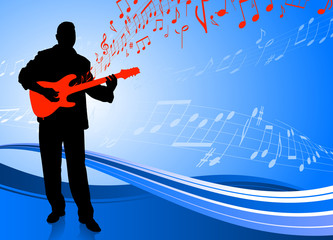 Poster - Guitar player on abstract blue background